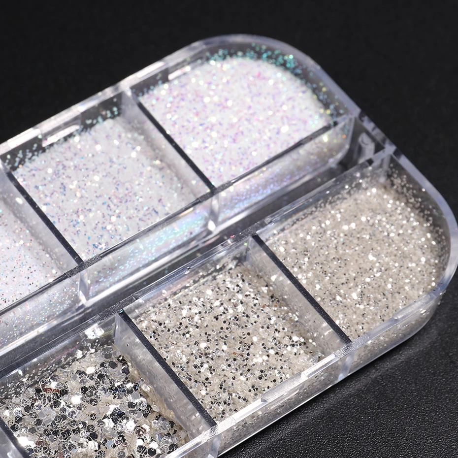 Голографические серебристо-белые блестящие порошки для дизайна ногтей Алмазные