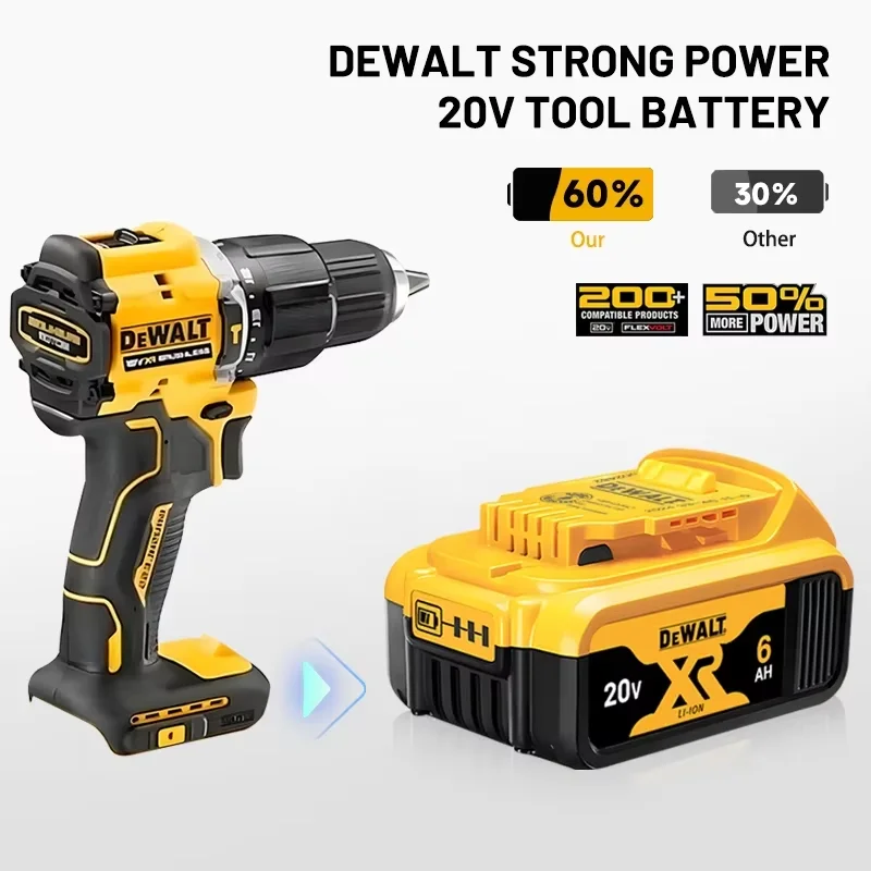 Фото Оригинальный аккумулятор 20V 6.0Ah для электроинструментов, замена для DeWalt DCB184, DCB181, DCB182, DCB200, 20V 6A. №2