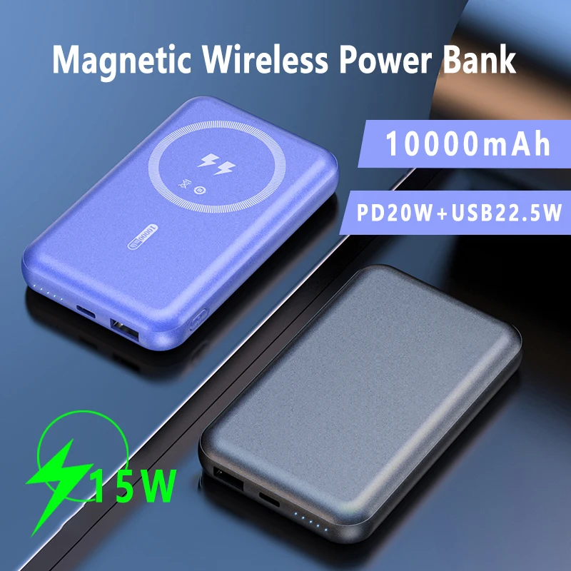 

NEW 15W 10000mAh Portable Magnetic Wireless Power Bank For iphone 12 13 Pro Max Mini Fast Charger Mobile Phone External Battery
