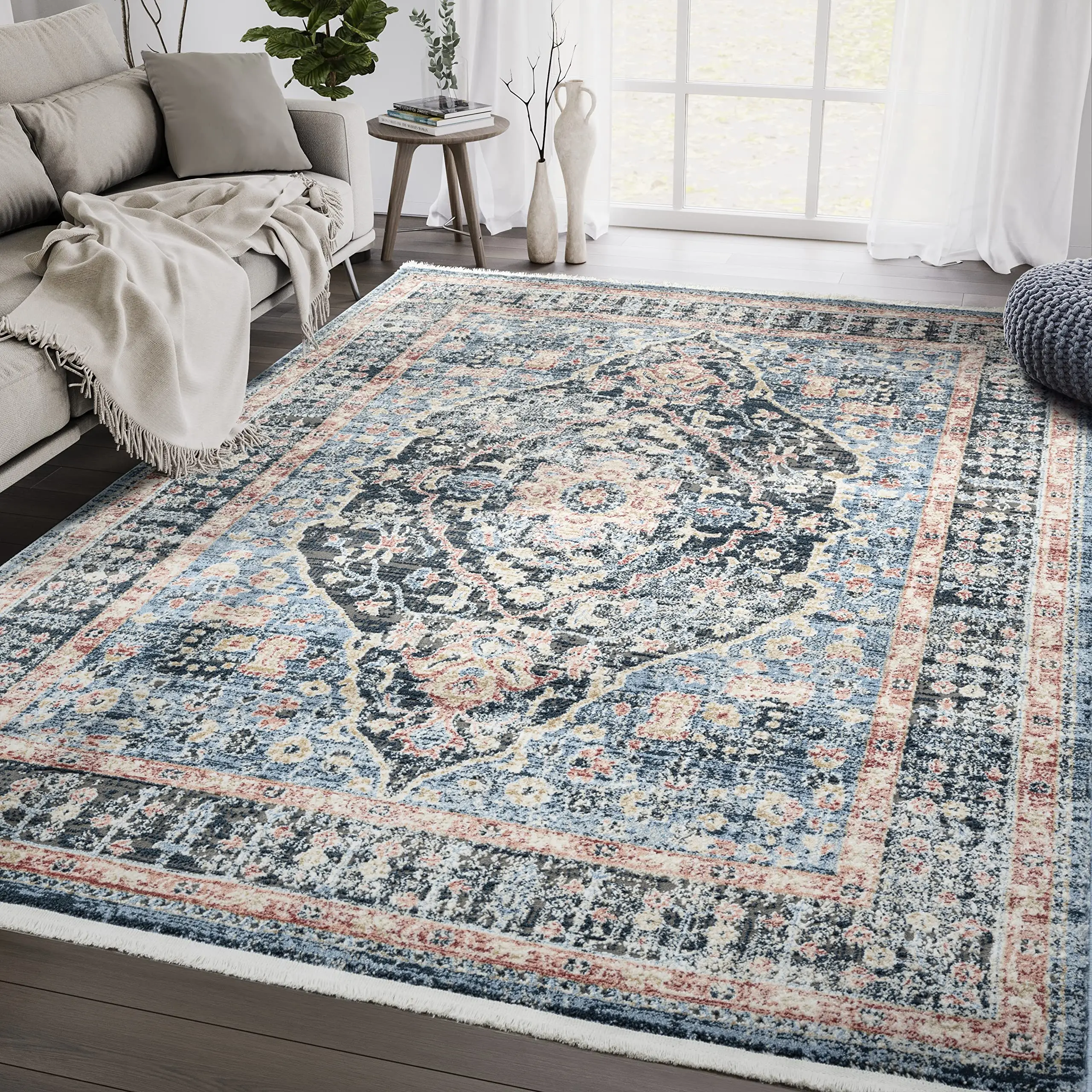 

Savoy Collection Vintage 4` x 6` Blue Red Vintage Medallion Area Rug