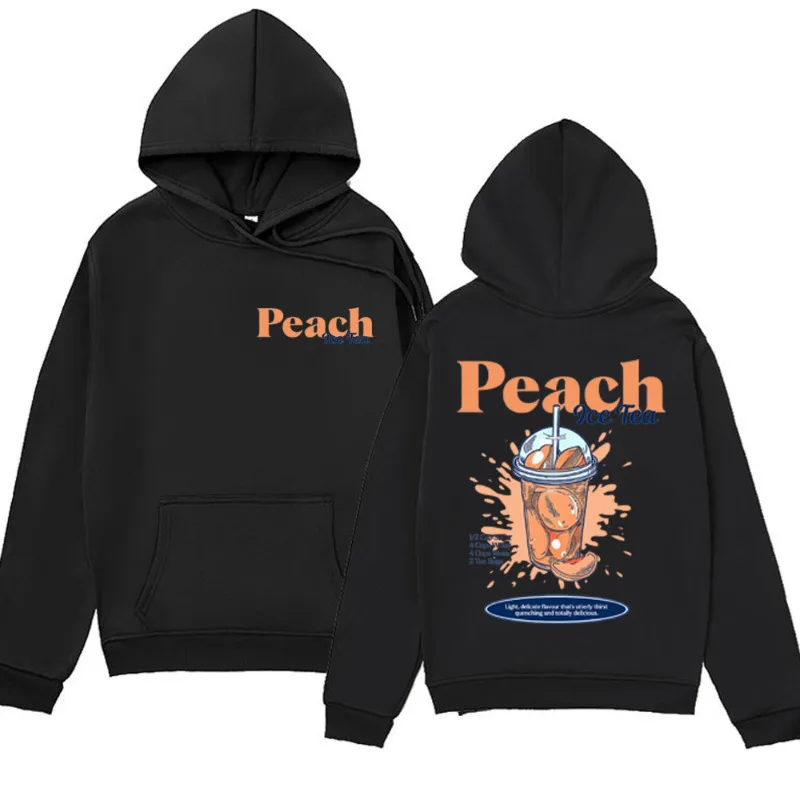 Funny PEACH ICED TEA Hoodie Men Summer Drink Themed Gift Vintage Harajuku Sweatshirts Male Fashion Oversized Streetwear Pullover