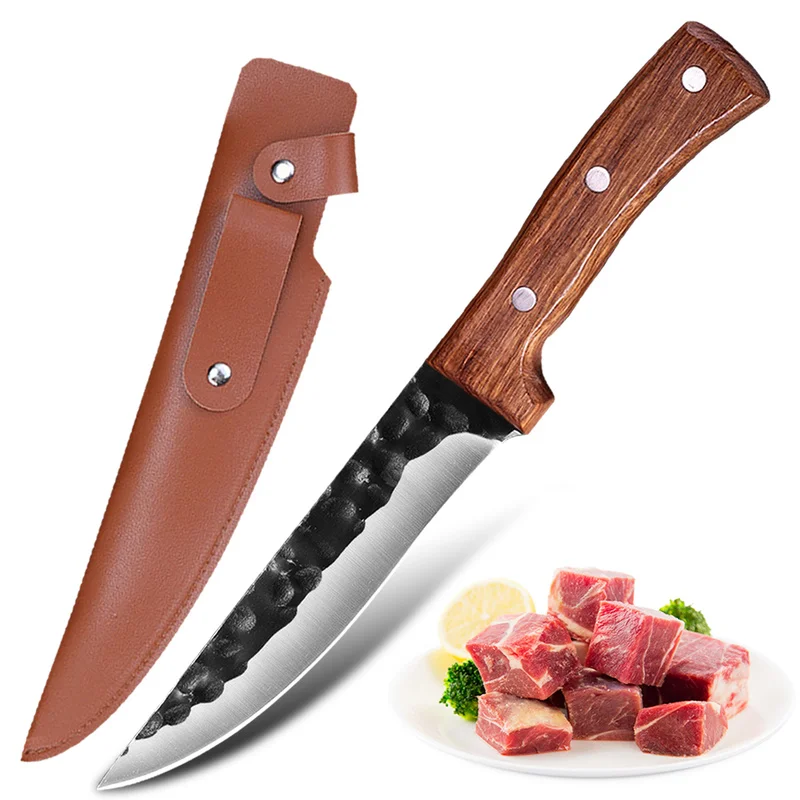 

Forged Hunting Knife Stainless Steel Boning Butcher Knife Meat Cleaver Fishing Camping Knife Professional Chef Knife Sheath