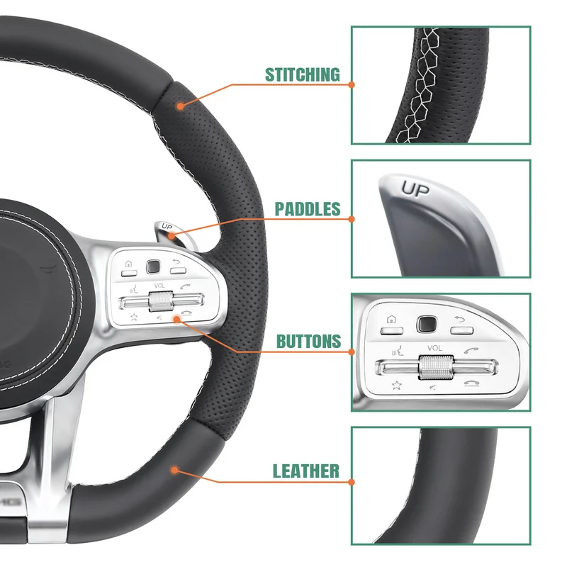 Фото Руль стандартной версии с белой строчкой для Mercedes-Benz E-класса W211 W212 W213 W463 W464 C217 W221 W222 W204 W205 C43 №4