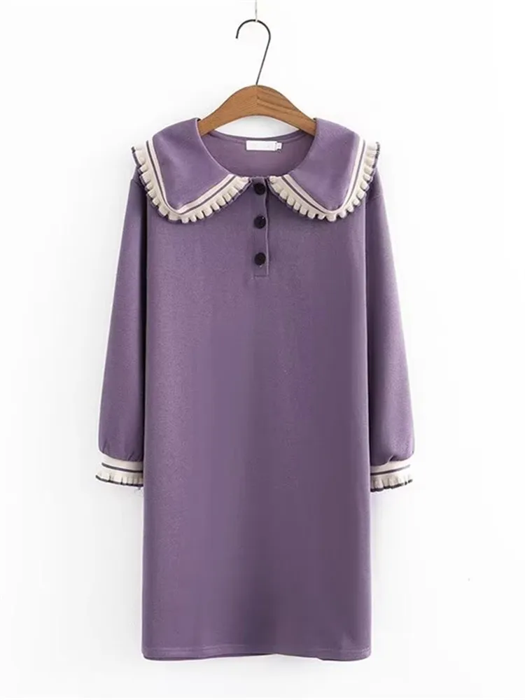 Женская одежда больших размеров весенне-осеннее платье с длинными рукавами и