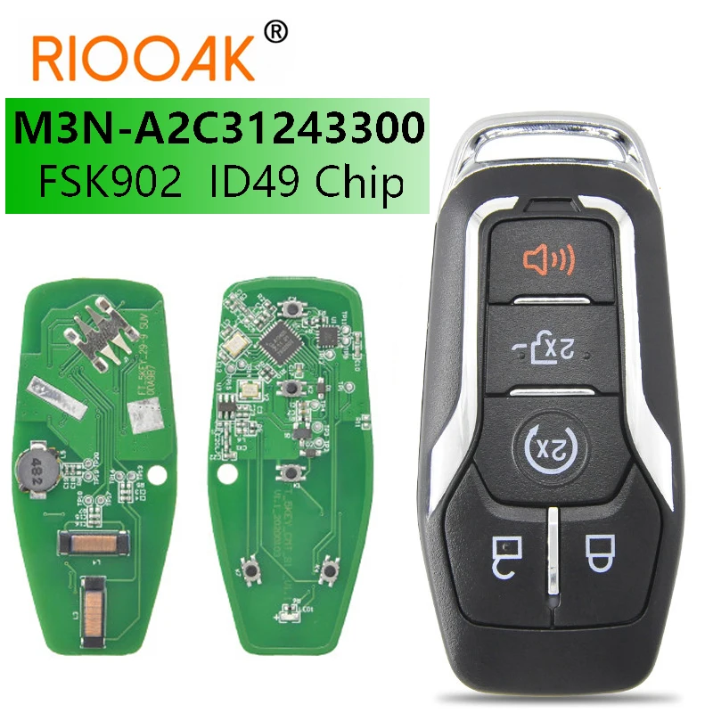 

Car Remote Key For Ford Fusion Explorer edge Mustang 2013-2017 FSK902 M3N-A2C31243300 ID49 Chip Hitag Promixity Smart Key