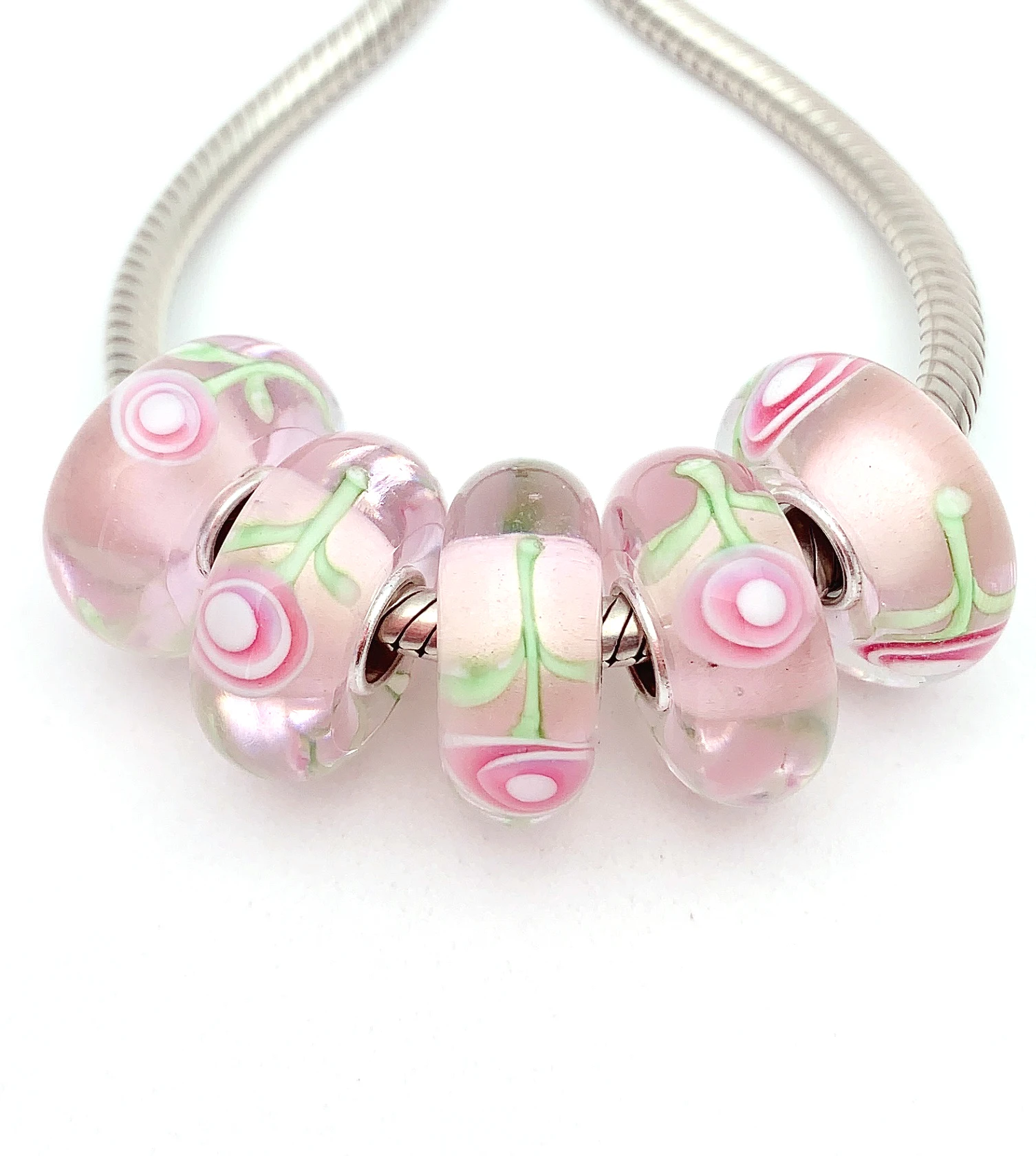 

XHYG105 5X 100% Authenticity S925 Sterling Silver Beads Murano GlassBeads Fit European Charms Bracelet Diy Jewelry Lampwork