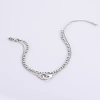 fashion boho multilayer double layer chain love mini handcuffs summer bracelet stainless steel gold color jewelry for sexy women