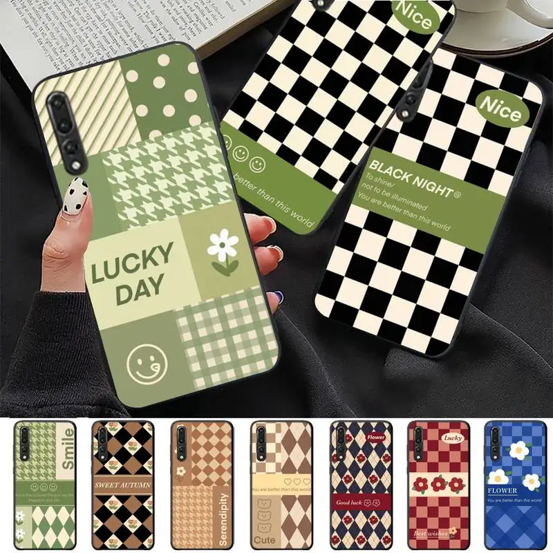 

Fashion INS Checkerboard Flower Phone Case for Huawei P30 40 20 10 8 9 lite pro plus Psmart2019