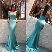 satin evening dresses spaghetti straps mermaid prom gowns pageant special occasion formal robe de soir%c3%a9e