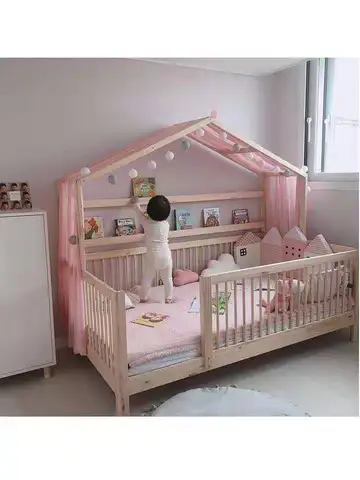 Новинка 2024 г., деревянная домашняя кровать «сделай сам» из белого соснового дерева, напольная кровать для малышей с закрытым ящиком