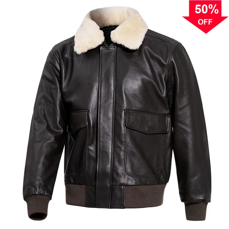 

2022 Brown Genuine Leather Jacket Men Military Style Plus Size 4XL Real Natural Cowhide Autumn Loose G1 Aviation Coat