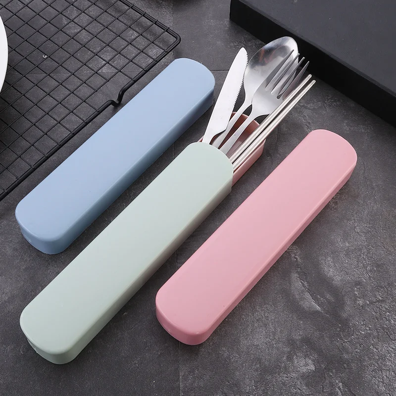 

4Pcs/Set Travel Camping Cutlery Set Portable Tableware Stainless Steel Chopsticks Spoon Fork Steak Knife with Storage Case