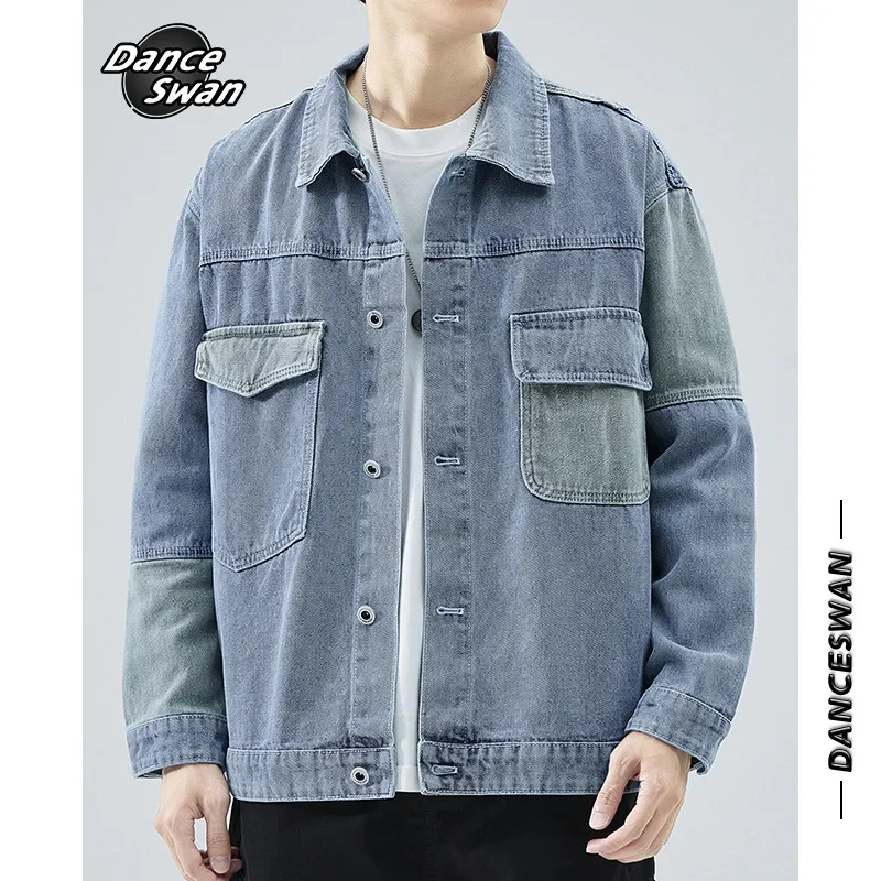Осенняя новая модная брендовая мужская джинсовая куртка свободного покроя в