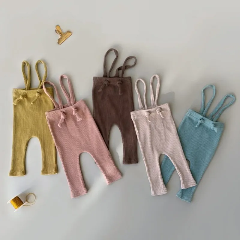 

New Baby Unisex Loose Cotton Suspender Pants Casual Children Boy Solid Color High Waist Leggings Breathable Infant Girl Overalls