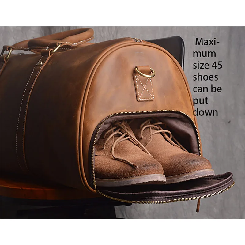 Men's Genuine Leather Travel Duffle Bag Men Large Business Travel Bag Male Crazy Horse Leather Shoulder Bag Travel Briefcase