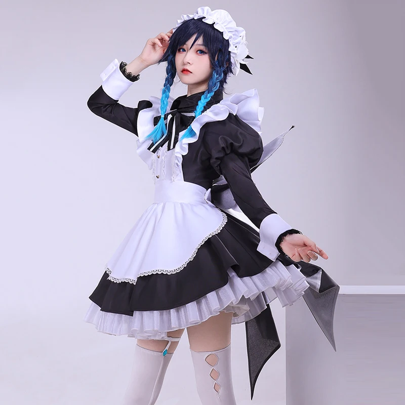 Костюм горничной Venti для косплея геншина ударопрочный белый и черный женский