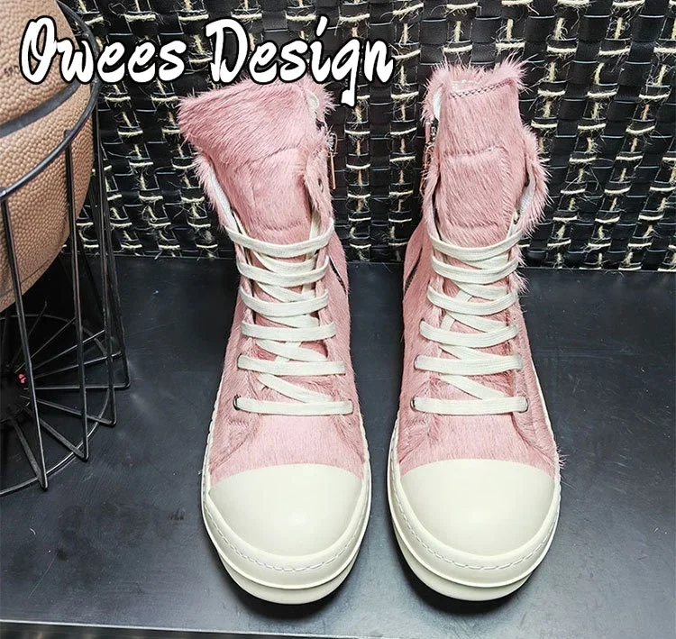 Owees Design Конский мех Geobasket Высокие роскошные кроссовки Мужчины Черные кожаные