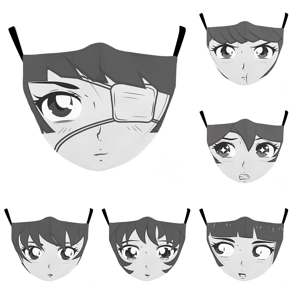 

New Japanese Anime Girl Face Print Mask Cute Sweet Reusable Adult Facemask For Men Women Fun Mouth Cover Quirky Mascarillas