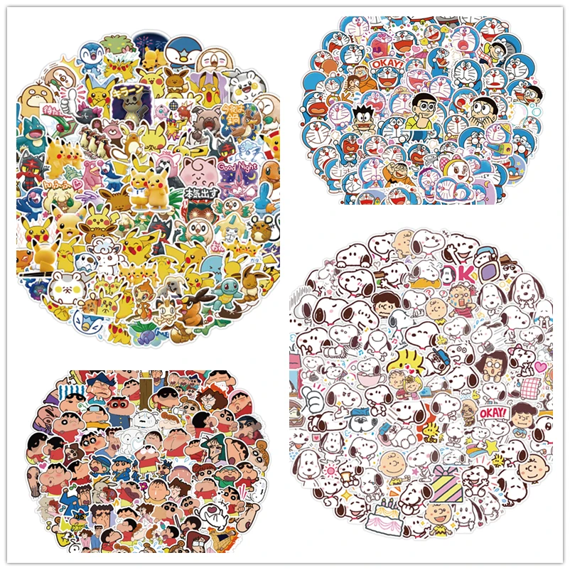 

60pcs/set No Repeat Riman Graffiti Stickers Pokemon Pikachu Crayon Shinchan Cartoon Decorative Stickers Gift Toys