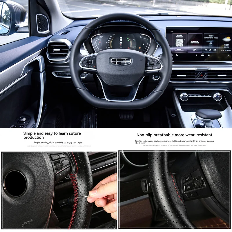 

For Geely Auto Steering Wheel Covers DIY Soft Fiber Leather Universal braid Car steering-wheel car accessories