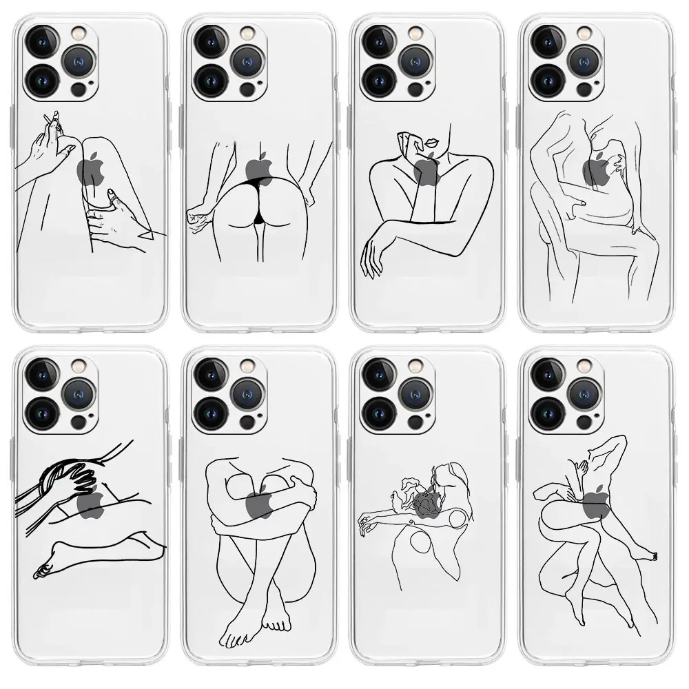 Hentai Sexy Girl Line Rose Lover Phone Case For iPhone 13 12 11 Pro Max 7 8 Plus Soft Shell For iPhone X XR XS Max SE 2020 Cover