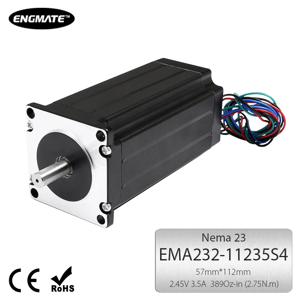 Фото Шаговый двигатель ENGMATE EMA232-11235S4 Nema 23 для ЧПУ-фрезеров, 4-проводной, одноосный, 2.75 Н·м, биполярный, 3.5 А, с удерживающим моментом 389 унций-дюймов №1