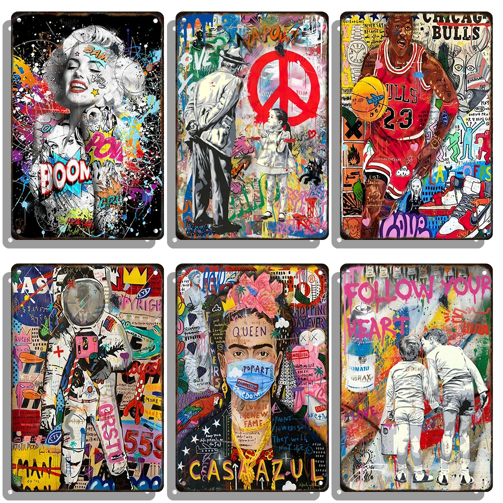 

Граффити Бэнкси, фотография в абстрактном стиле, девушка с воздушным шаром, декоративный рекламный щит, настенная доска, домашний декор