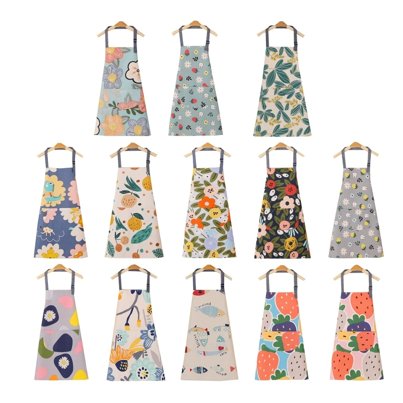 

Cartoon Pattern Cotton Apron with Large Front Pocket No Sleeve Hanging Neck for Men Women Unisex Adjustable Kitchen Cook