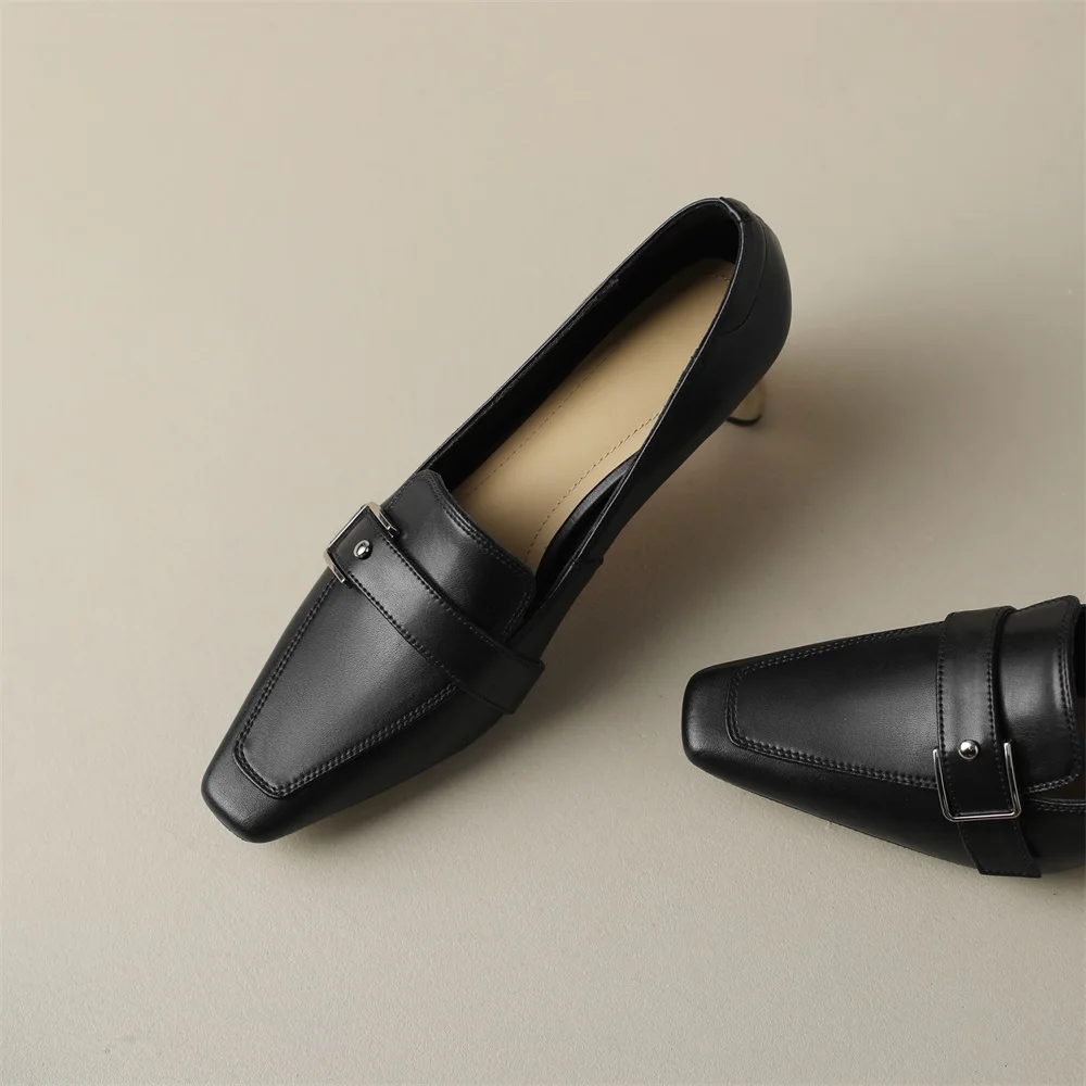 Cialisa 2023 Spring Pumps New Arrival Square Toe Genuine Leather Women Shoes Mixed Colors Strange Style Heels Footwear Black 40