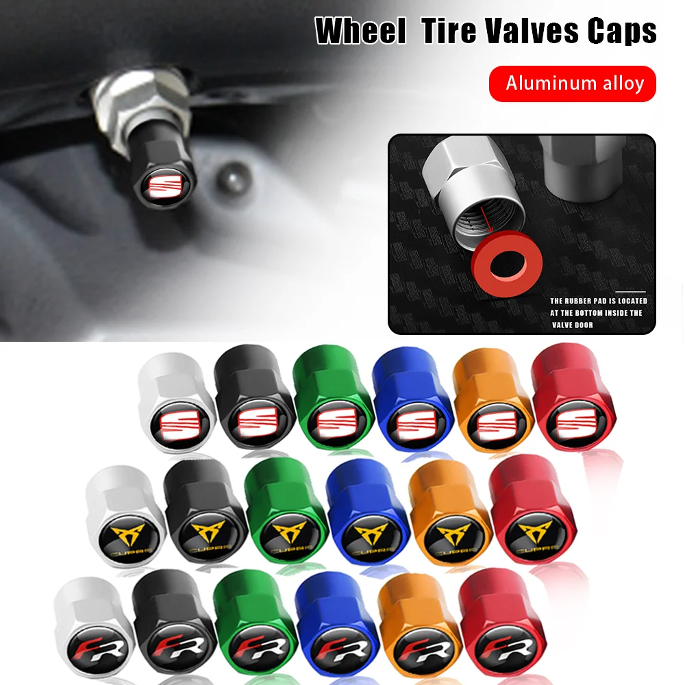 4Pcs Car Wheel Tire Valve Caps Tyre Stem Cover for Seat FR Cordoba Ateca Ibiza Leon Exeo Altea Cupra Arona Bolt-In Accessories