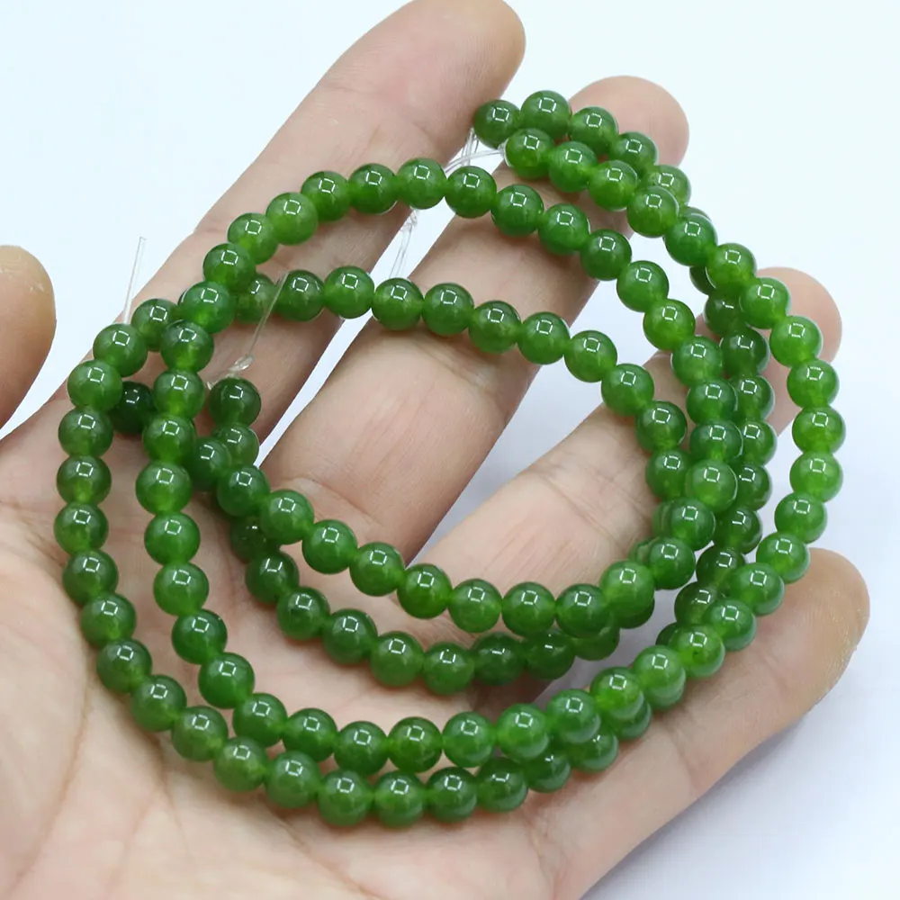 

APDGG 6mm 5 Strands Green Jade Round Beads Gemstone Beads 15" Strand Jewelry Making DIY