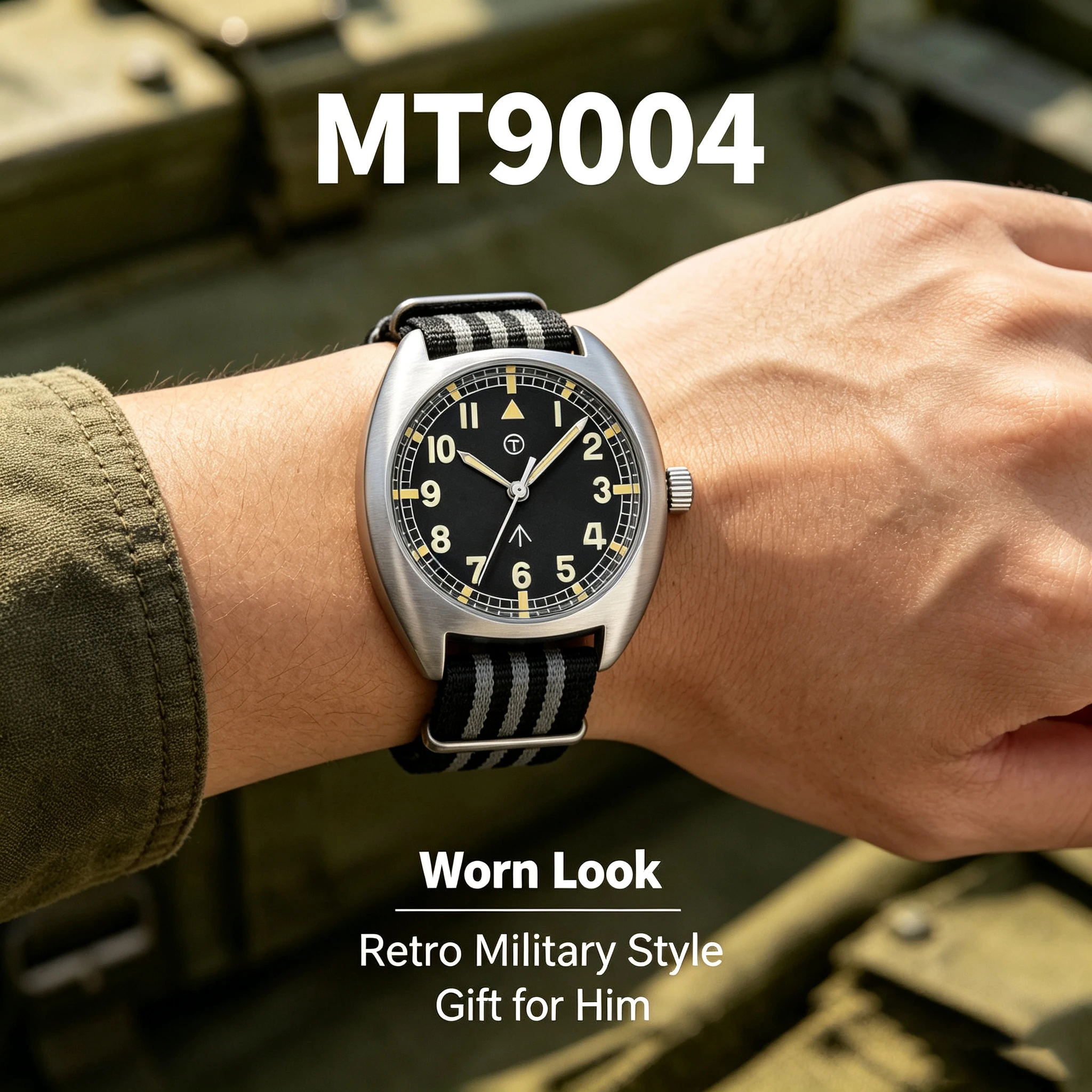 Фото Винтажные военные кварцевые часы MILITREK MT9004, 38 мм, нержавеющая сталь 316L, водонепроницаемость 100 м, сапфировое стекло, C3, светящиеся мужские полевые часы №4