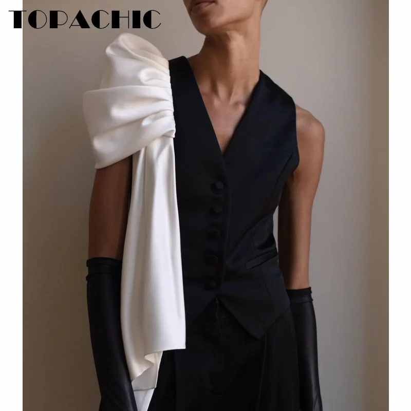 Женский винтажный однобортный жилет с v-образным вырезом и цветной лентой