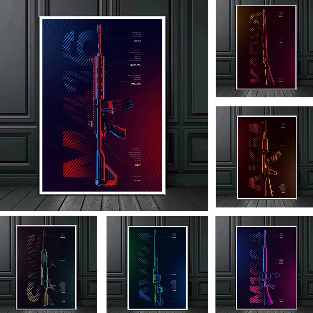 Настенная картина «оружие неоновое», Настенная картина SKS AWM M416 AK47 98K с изображением оружия, современная поп-картина для домашнего декора комнаты Настенная картина «оружие неоновое», Настенная картина SKS AWM M416 AK47 98K с изображением оружия, современная поп-картина для домашнего декора комнаты