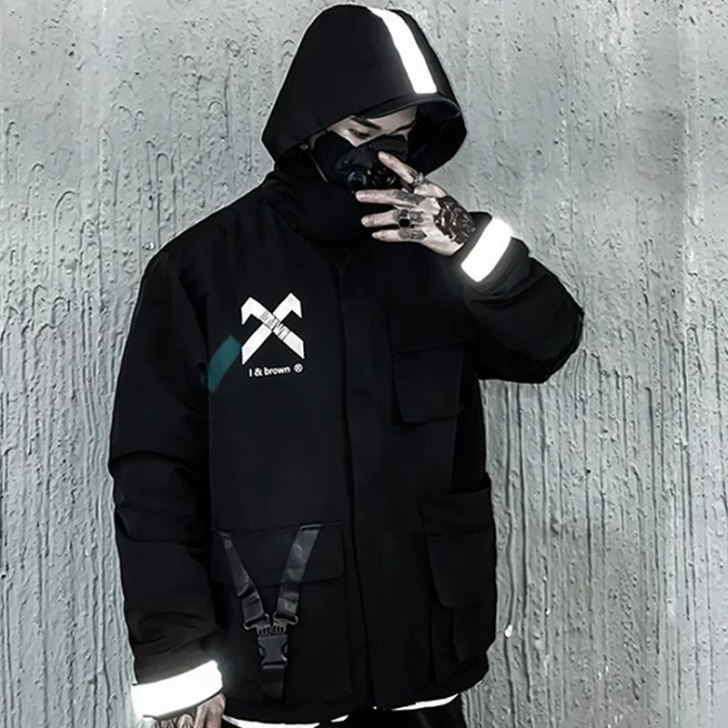 

Куртка-карго Мужская Светоотражающая составного кроя, тактическая верхняя одежда в стиле Харадзюку, пальто с капюшоном, ветровка, верхняя о...