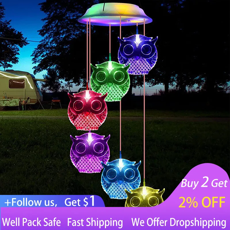 

Solar Wind Chimes Lamp Hanging Owl Wind Chimes Light Outdoor LED Multicolor Waterproof Light Outdoor Garden Color Changing Decor