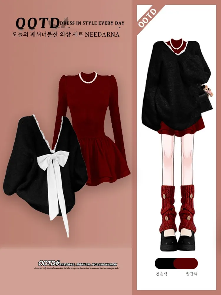 Золотой Sle Miu рождественская одежда платье-свитер комплект корейской серии