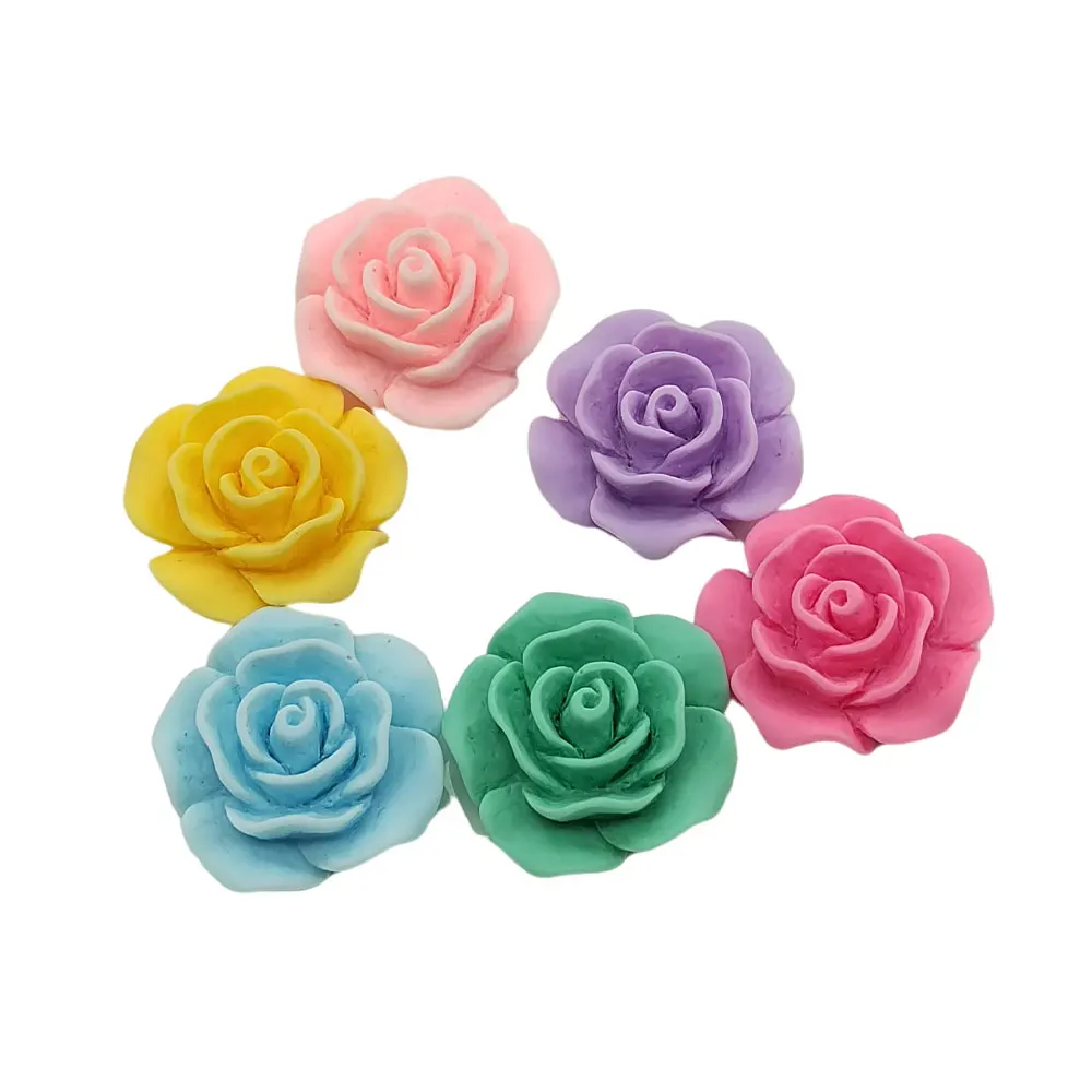 

10/20/50pcs Kawaii Flat back Resin Flower Rose Flatback Cabochon Miniature Art Supply for Hair Bow Center Scrapbooking 23mm