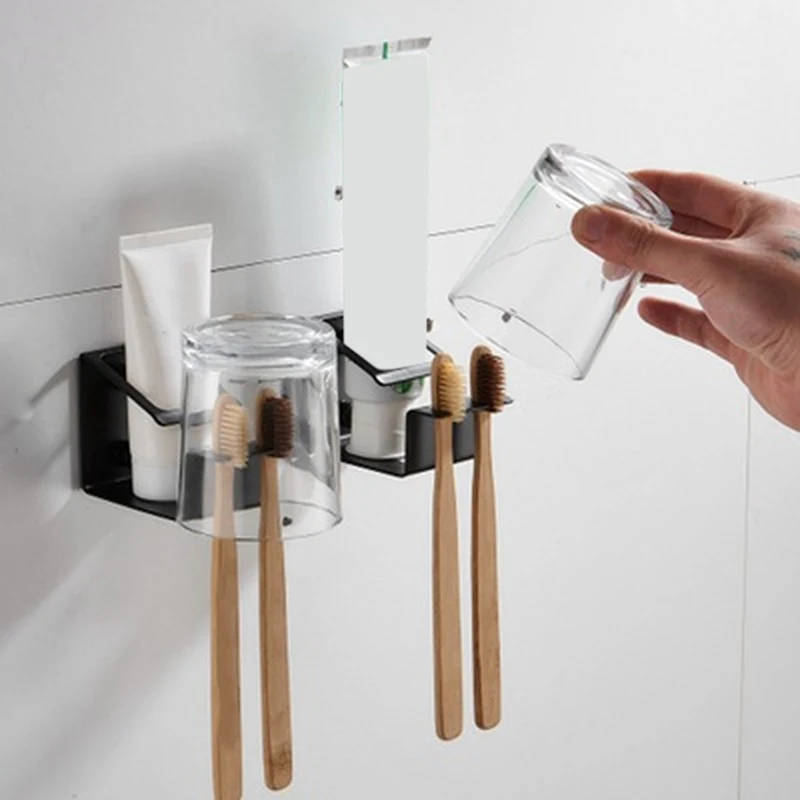 

Upgraded StainleGarden Self-adhesive Accesories tandenborstelhouder zwartss Steel Toothpaste Toothbrush Cup Holder Black