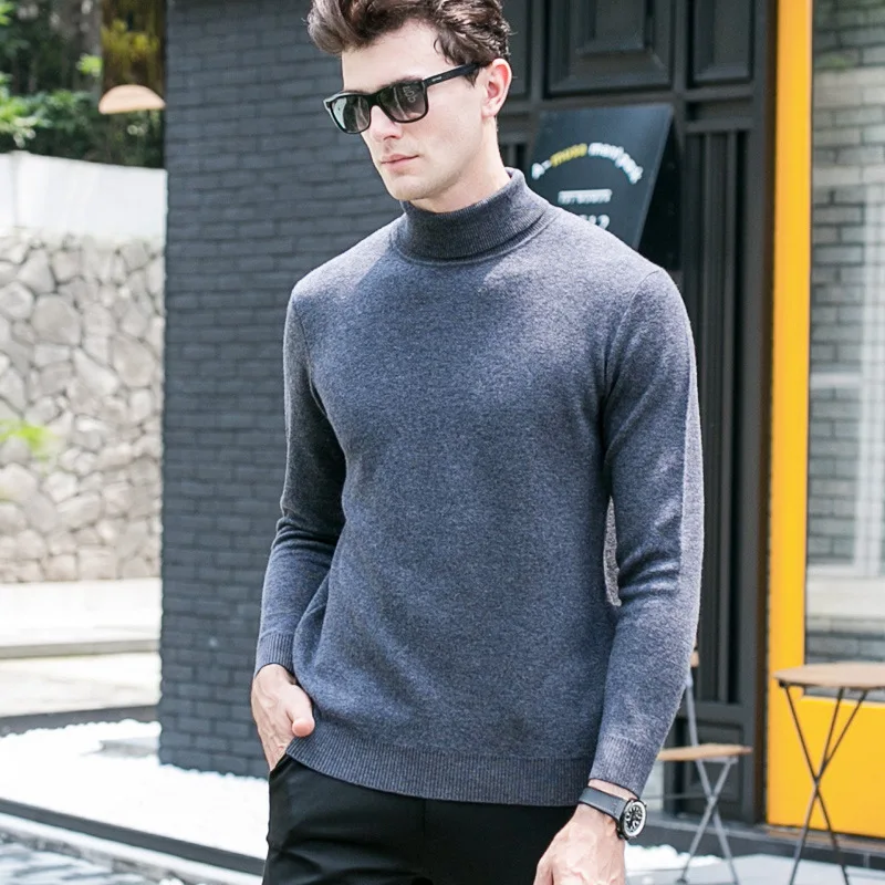 

100% Pure Wool High Collar Thickened Sweater Woolen Sweater Middle Winter Pullover Men's Flat Solid Decoration Item Type Gender