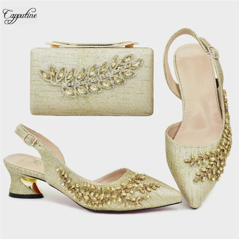 

Женские босоножки в итальянском стиле, золотистые туфли-лодочки, подходящие к сумке-клатч, модные сандалии 938-67