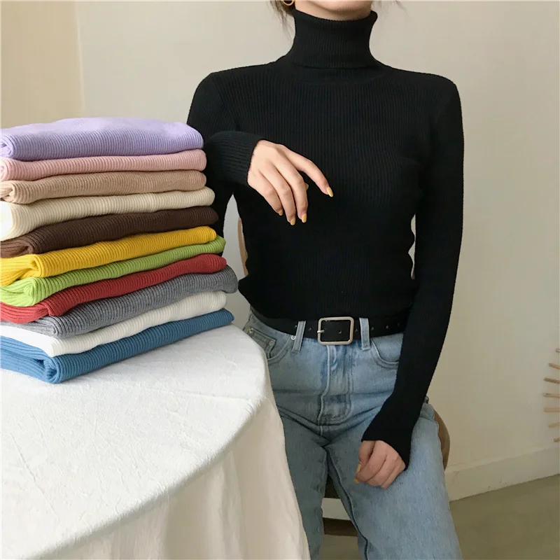 

2023 New-Coming Autumn Winter Top Solid Pull Femme Pullover Thick Knitted Women's Turtleneck Oversize Women Stripe Sweater
