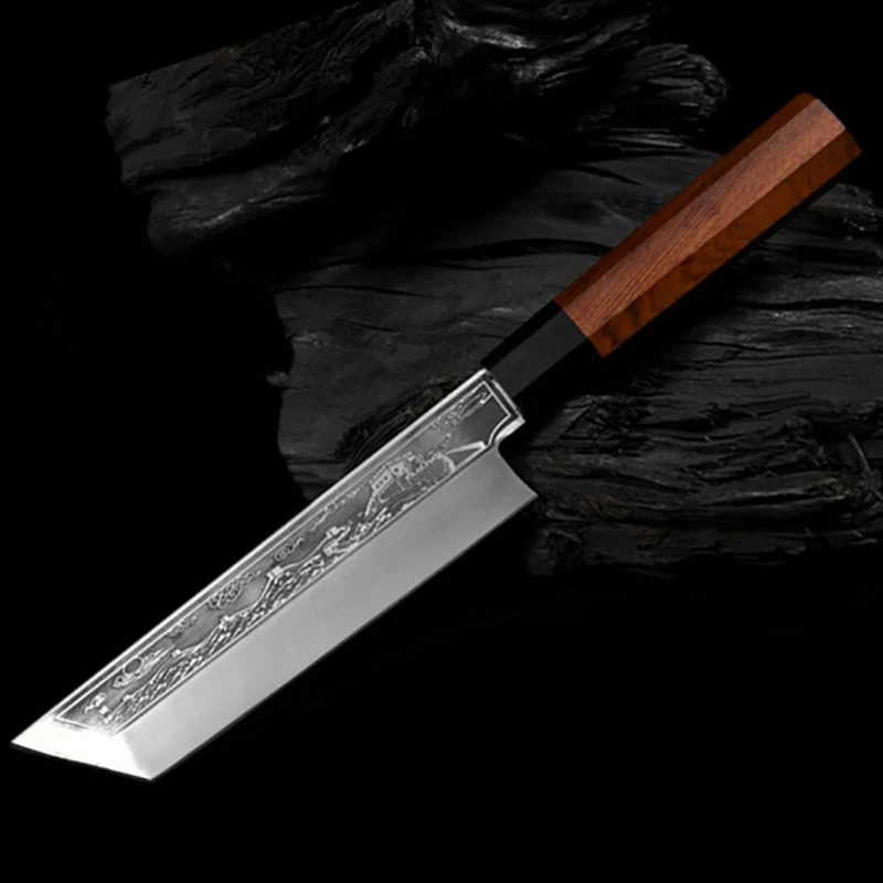 

7 Inch Nakiri Knife Sharp Chef Cleaver Slicing Fish Handmade Longquan Kitchen Knife For Cutting Vegetables Meat Octagonal Handle