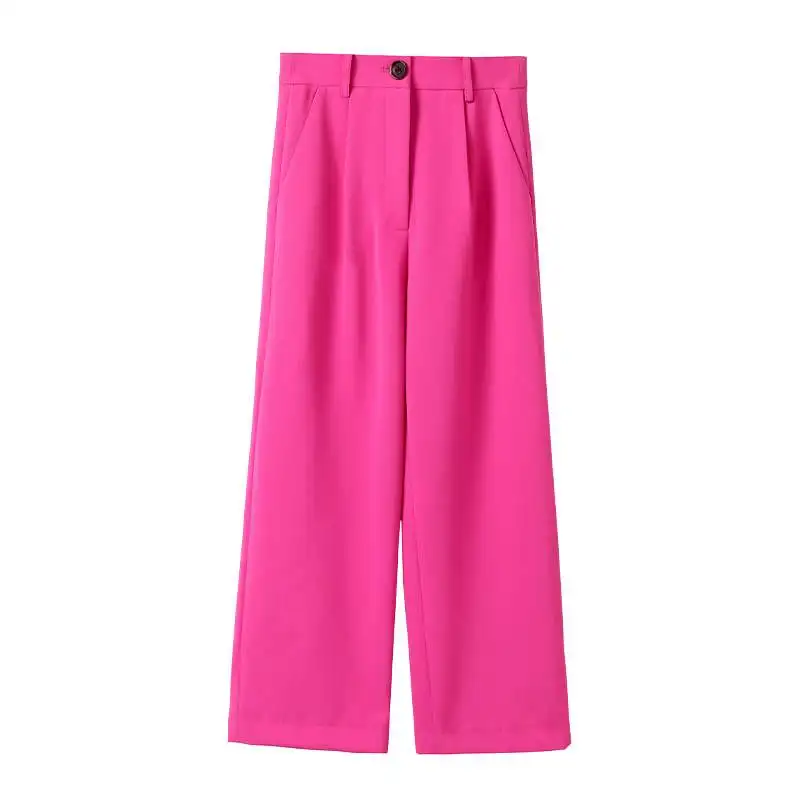 Women High Waist Wide Leg Pants Fashion Rose Pink Pants Capris Office Lady Autumn Ladies Loose Palazzo Trousers