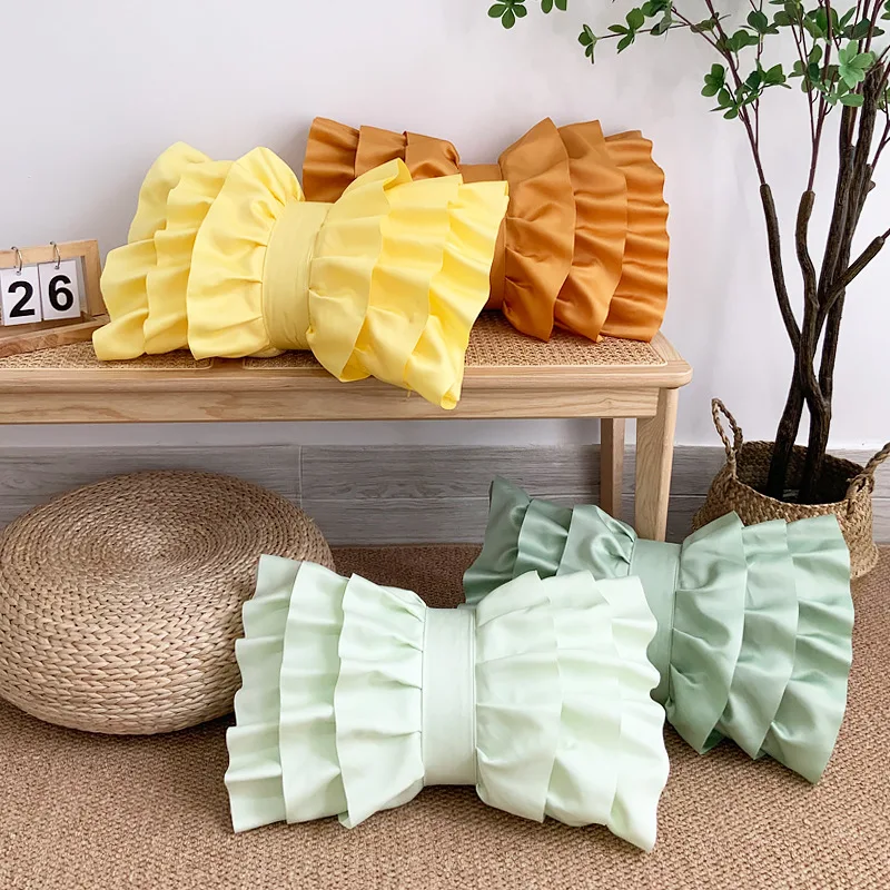 

Bow Pillowcase Solid Color Silky Backrest Cushion Cover 30X50cm for Home Decor Luxury Ruffle Sofa Lumbar pillow case funda cojin