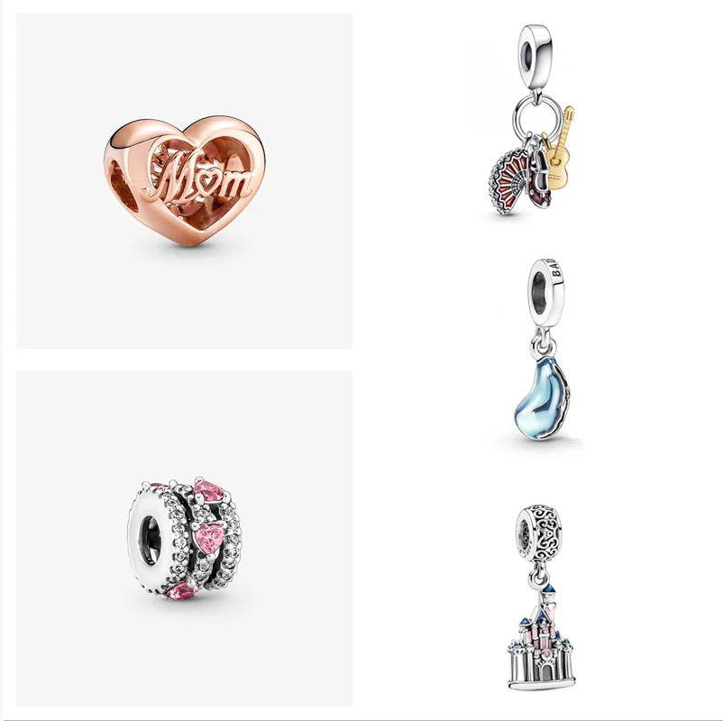 

Sparkling Triple Halo Thank You Mom Heart Charm Beads 2022 Mother's Day Fits Original Pandora Bracelets Necklace Bangle