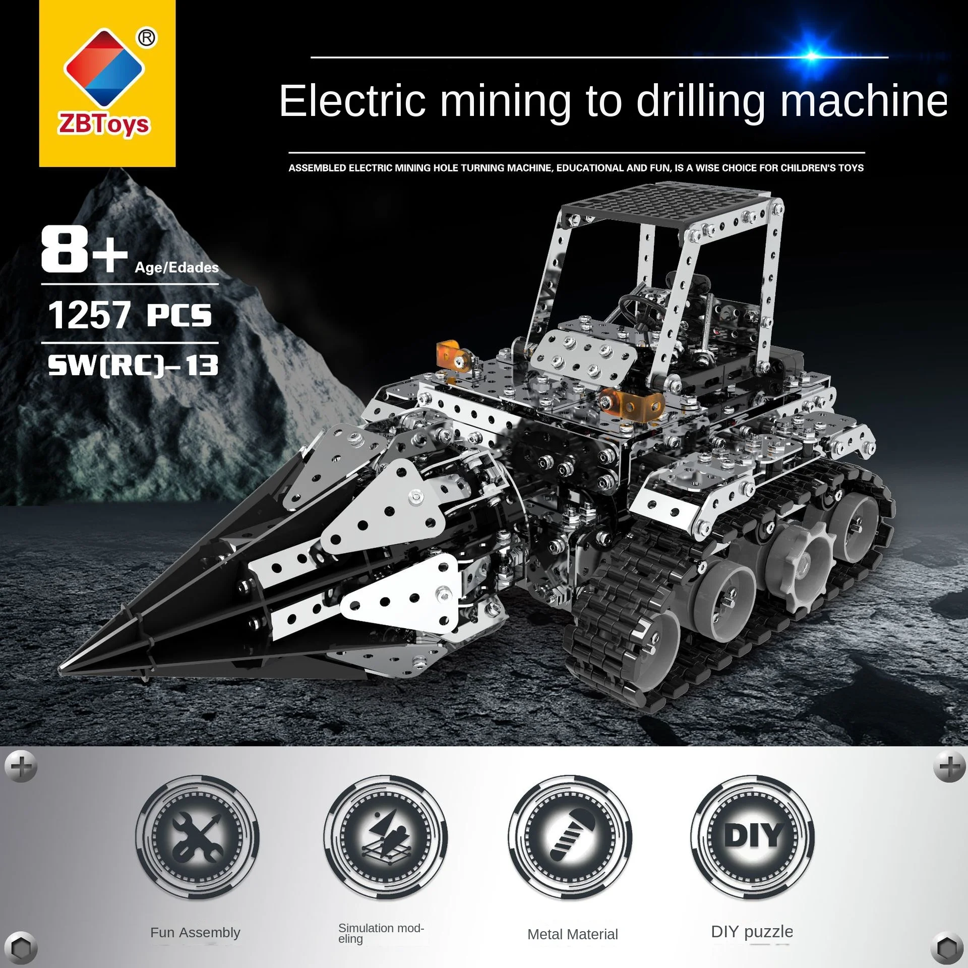 

Metal Building Block Dump Truck Assembly Combined Drilling Rig Robot with Power System Remote Control Toys