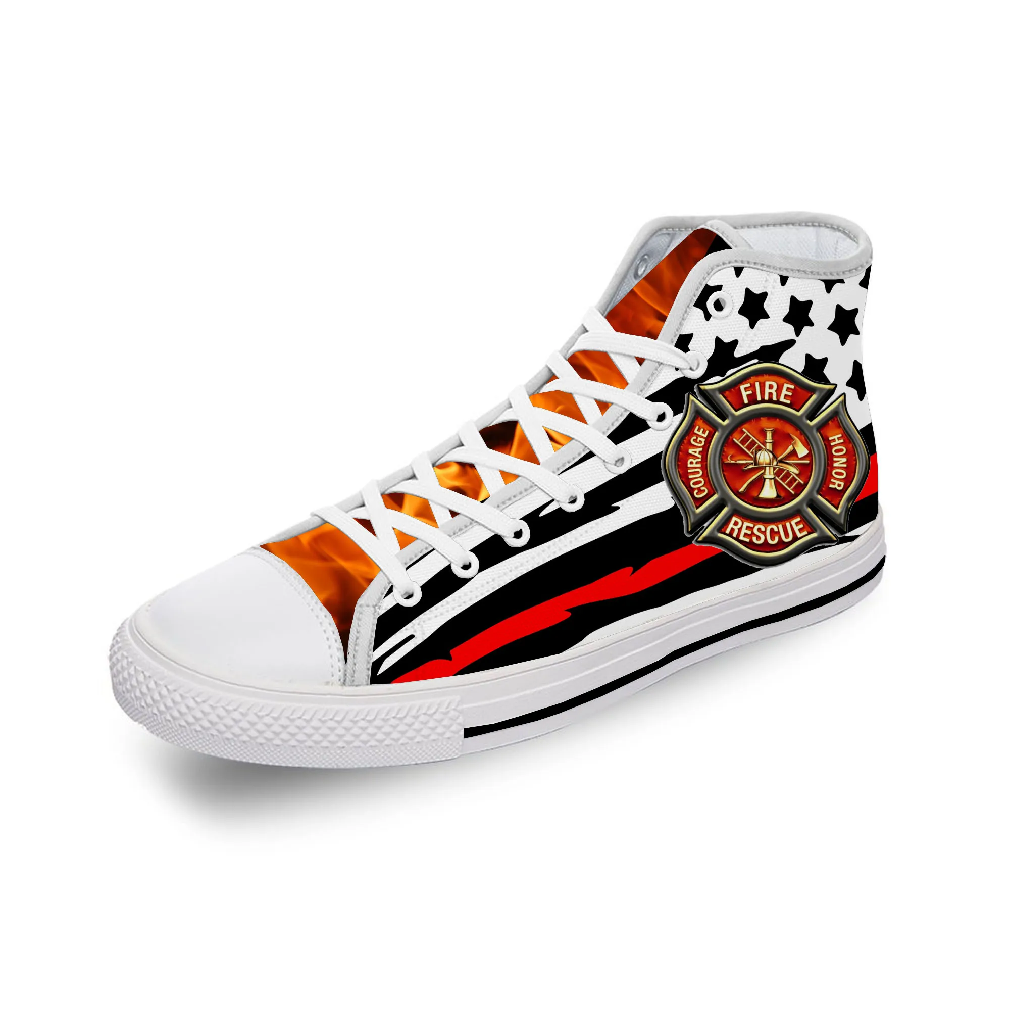 

Firefighter High Top Sneakers Mens Womens Teenager Casual Shoes Canvas Running Shoes 3D Print Breathable Lightweight shoe White