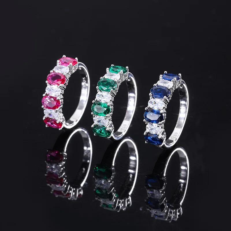 

Rings For Women 925 Silver Luxury Colorful Gemstone Geometric Trend Retro Charisma Emerald Sapphire Ruby Gift Fashion Charm