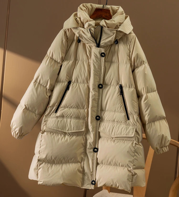 casaco feminino inverno 2022  90%  White goose down  Luxury Winter  zipper  Pockets Women jacket long coats for winter for women
